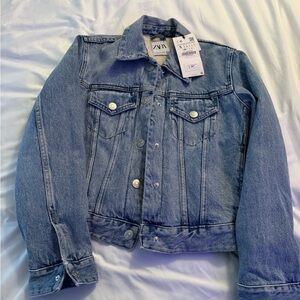 Zara Light Blue Denim Jacket with Cream Lining